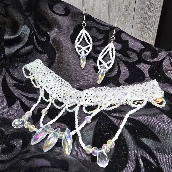 Handmade 925 Sterling Silver Crystal Inspired Glass Necklace Earring Set White - Picture 4 of 14